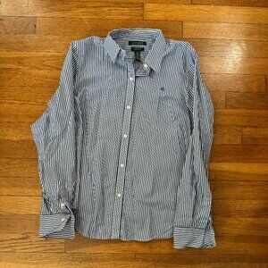 Lauren Ralph Lauren Blue and White Button Down Shirt. No iron
